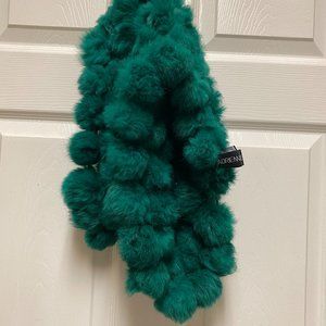 Genuine Rabbit Fur Infinity  Pom Pom Scarf  Emerald